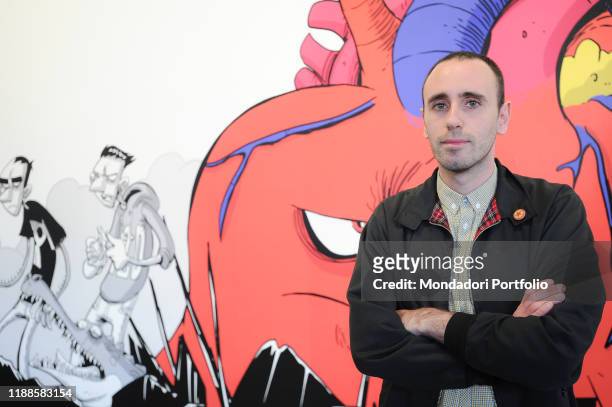 The cartoonist Michele Rech, in art Zerocalcare, at the opening of his exhibition "Scavare fossati-Nutrire coccodrilli" at MAXXI National Museum of...