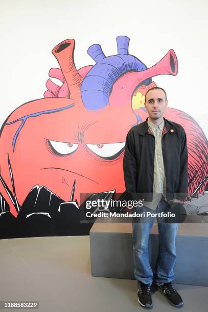 The cartoonist Michele Rech, in art Zerocalcare, at the opening of his exhibition "Scavare fossati-Nutrire coccodrilli" at MAXXI National Museum of...