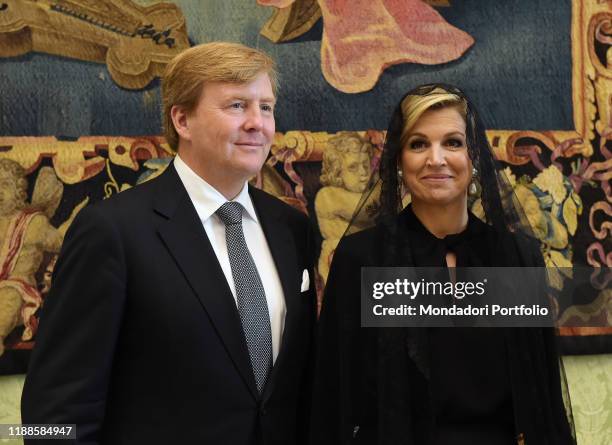 Pope Francis 's private audience with the King Willem-Alexander of the Netherlands and his consort Maxima Zorreguieta in the Private Library of the...