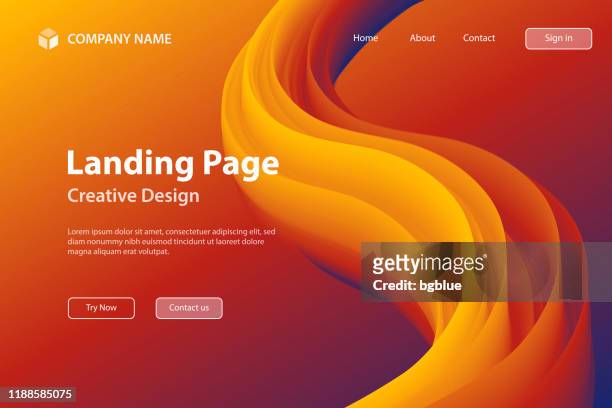 landing page template - fluid abstract design on orange gradient background - science and technology stock illustrations