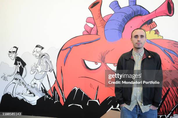 The cartoonist Michele Rech, in art Zerocalcare, at the opening of his exhibition "Scavare fossati-Nutrire coccodrilli" at MAXXI National Museum of...