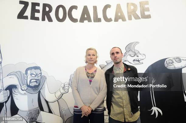 The Presindent of the MAXXI Foundation Giovanna Melandri and the cartoonist Michele Rech, in art Zerocalcare, at the opening of his exhibition...