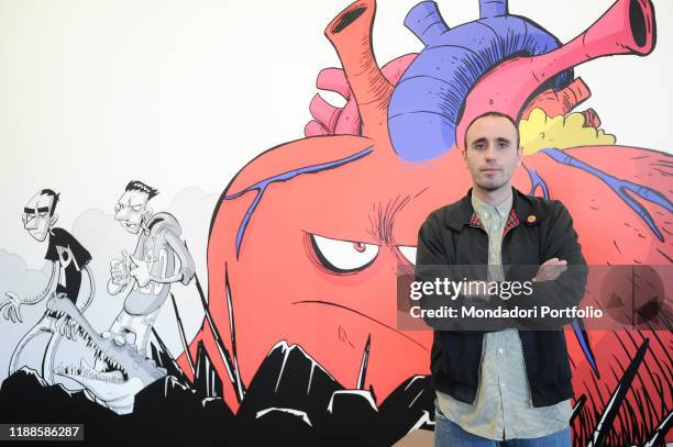 The cartoonist Michele Rech, in art Zerocalcare, at the opening of his exhibition "Scavare fossati-Nutrire coccodrilli" at MAXXI National Museum of...