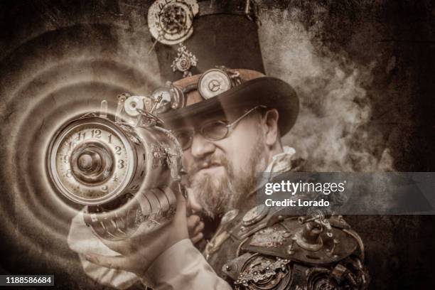 steampunk male military character in a studio shot - time travel stock pictures, royalty-free photos & images