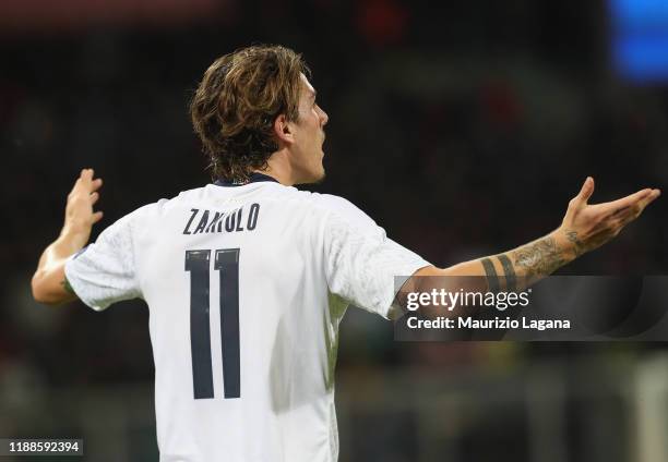 Nicolò Zaniolo of Italy during the UEFA Euro 2020 Qualifier between Italy and Armenia on November 18, 2019 in Palermo, Italy.