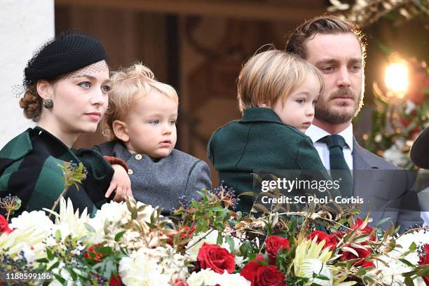 Pierre Casiraghi , his wife Beatrice , their sons Francesco and Stefano attend the celebrations marking Monaco's National Day at the Monaco Palace in...