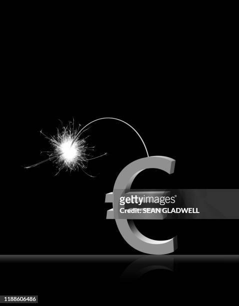 euro symbol with lit fuse - explosive fuse stock pictures, royalty-free photos & images