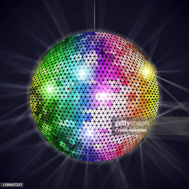 discoball mit lichtstrahlen - diskokugel stock-grafiken, -clipart, -cartoons und -symbole