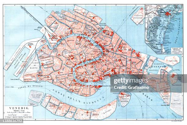 ilustrações de stock, clip art, desenhos animados e ícones de map of city venice italy 1897 - veneza itália