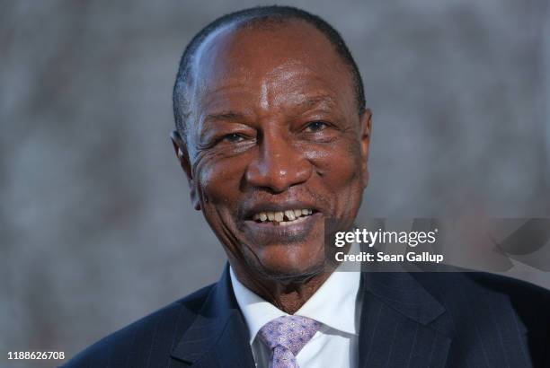 Alpha Conde, President of Guinea, arrives for the Compact with Africa summit at the Chancellery on November 19, 2019 in Berlin, Germany. The summit,...