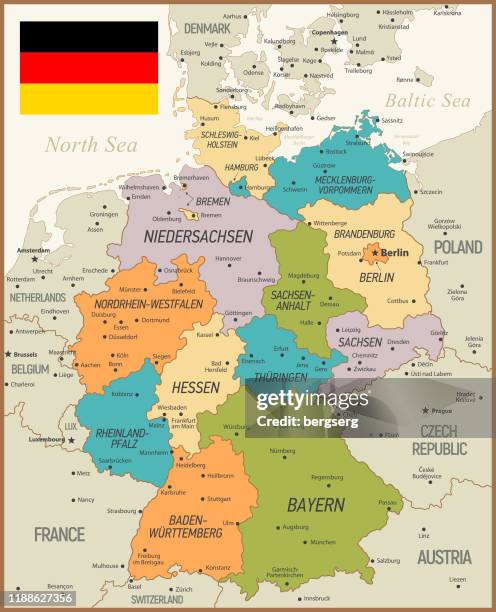 vintage map of germany. vector illustration - denmark road stock illustrations