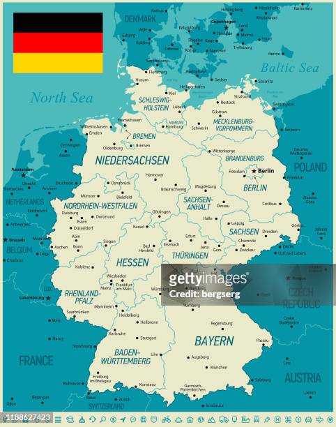 germany high detailed map. vector illustration with icon set - frankfurt oder stock illustrations
