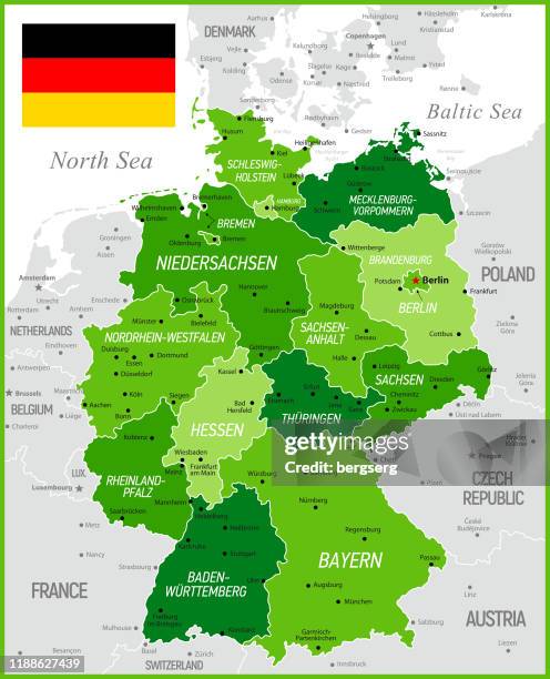 germany green map with national flag, provinces and borders - stuttgart stock illustrations