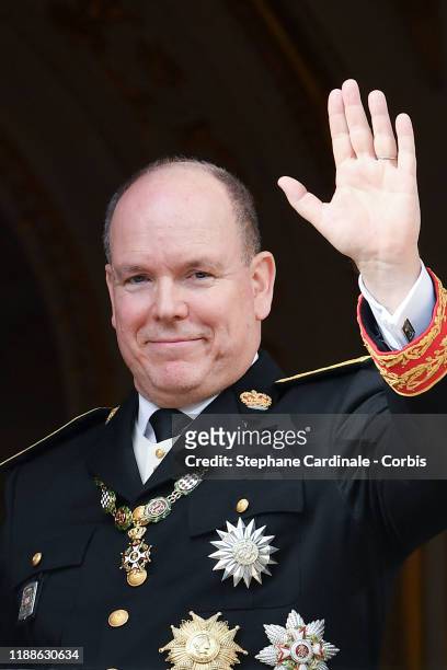 Prince Albert II of Monaco poses at the Palace balcony during the Monaco National Day Celebrations on November 19, 2019 in Monte-Carlo, Monaco.