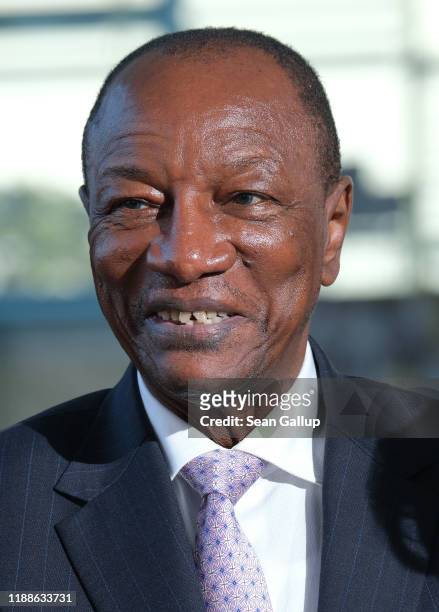 Alpha Conde, President of Guinea, arrives for the Compact with Africa summit at the Chancellery on November 19, 2019 in Berlin, Germany. The summit,...