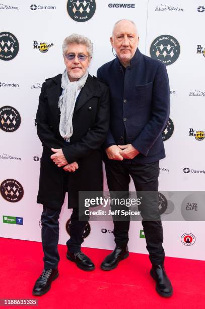 Roger Daltrey and Pete Townshend from The Who attend the Music Walk Of Fame Founding Stone Unveiling at The Jazz Cafe on November 19, 2019 in London,...