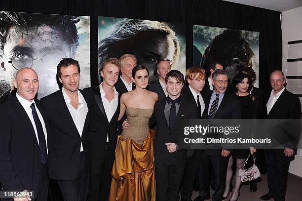 Jeff Robinov, David Heyman, Tom Felton, Emma Watson, Alan Rickman, Daniel Radcliffe, David Yates, Rupert Grint, Barry M. Meyer, Matthew Lewis, Sue...