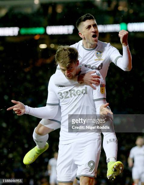 Patrick Bamford of Leeds United celebrates after scoring the second goal of his team during the Sky Bet Championship match between Leeds United and...