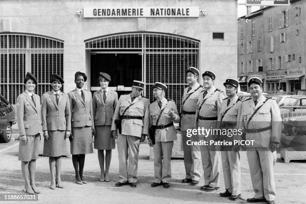 Louis de Funès sur le tournage du film 'Le Gendarme et les gendarmettes' de Jean Girault à Saint-Tropez le 10 mai 1982, France.