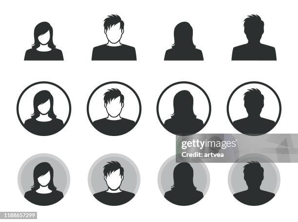 male and female avatar silhouette icons - men hair stock illustrations