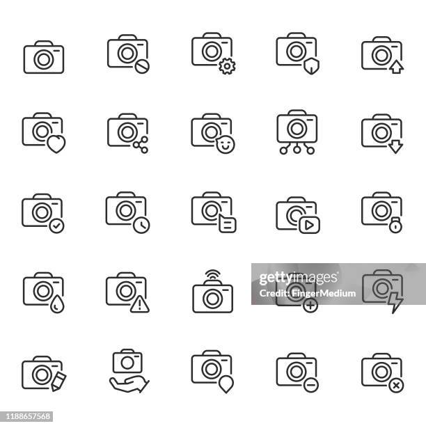 camera vector icon set - shutter stock illustrations