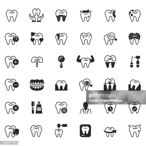 tooth icon set - rotten teeth stock illustrations
