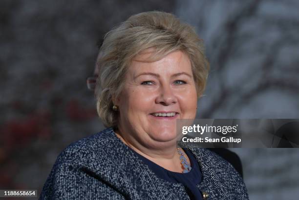 Erna Solberg, Prime Minister of Norway, arrives for the Compact with Africa summit at the Chancellery on November 19, 2019 in Berlin, Germany. The...