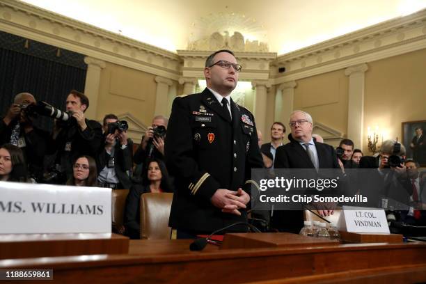 Lt. Col. Alexander Vindman , National Security Council Director for European Affairs, arrives to testify before the House Intelligence Committee in...