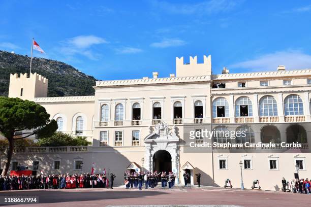 View of the Monaco Palace during the Monaco National Day Celebrations on November 19, 2019 in Monte-Carlo, Monaco.