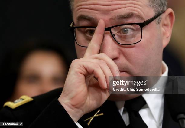 Lt. Col. Alexander Vindman, National Security Council Director for European Affairs, testifies before the House Intelligence Committee in the...