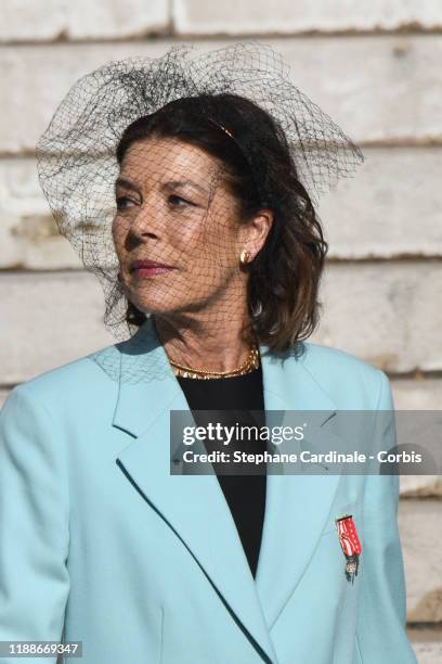 Princess Caroline of Hanover leaves the Monaco Cathedral during the Monaco National Day Celebrations on November 19, 2019 in Monte-Carlo, Monaco.