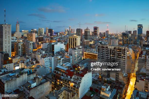 aerial night view at microcenter in buenos aires, argentina - buenos aires rooftop stock pictures, royalty-free photos & images