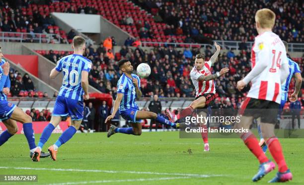 Chris Maguire of Sunderland strikes at goal during the Sky Bet Leauge One match between Sunderland and Blackpool at Stadium of Light on December 14,...