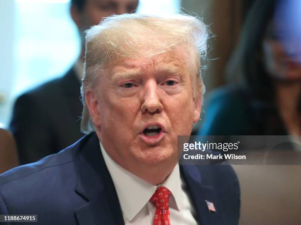President Donald Trump speaks to the media during a cabinet meeting at the White House on November 19, 2019 in Washington, DC. President Trump...