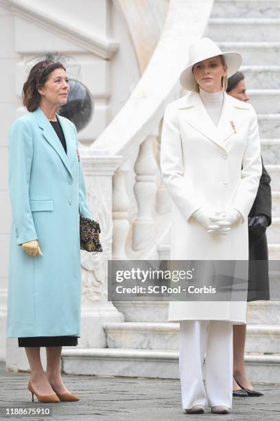 Princess Caroline of Hanover and Princess Charlene of Monaco attend the celebrations marking Monaco's National Day at the Monaco Palace in Monaco, 19...