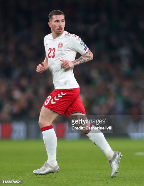 Pierre Emile Hojbjerg of Denmark during the UEFA Euro 2020 qualifier between Republic of Ireland and Denmark so at Dublin Arena on November 18, 2019...