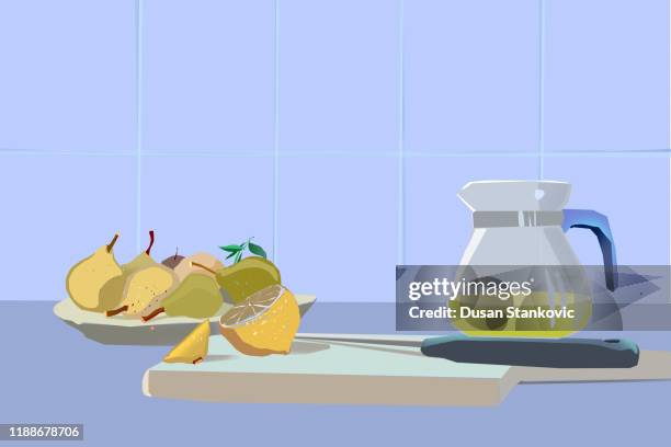 fruit composition with lemons and pears istock illustration - juice squeeze stock illustrations
