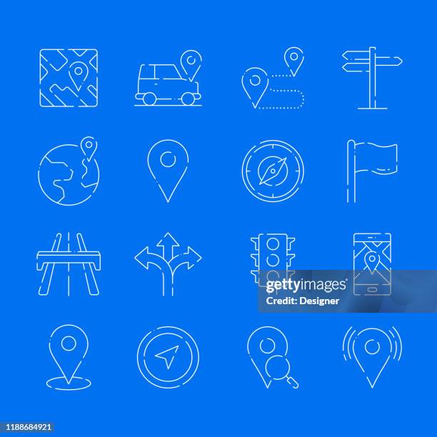 simple set of navigation and map related vector thin line icons. outline symbol collection. - water system stock illustrations