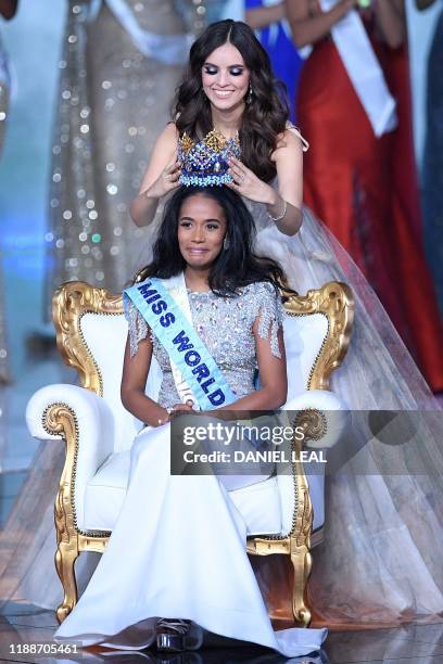 Miss World 2018, Mexico's Vanessa Ponce de Leon crowns Miss World 2019 Miss Jamaica Toni-Ann Singh during the the Miss World Final 2019 at the Excel...