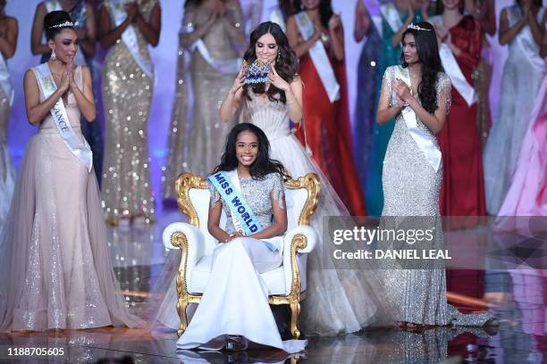 Miss World 2018, Mexico's Vanessa Ponce de Leon crowns Miss World 2019 Miss Jamaica Toni-Ann Singh during the the Miss World Final 2019 at the Excel...