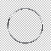 Silver ring isolated on transparent background. Vector chrome frame.