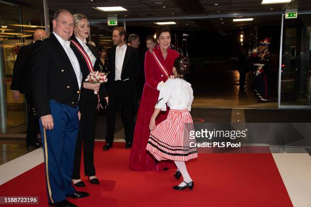 Prince Albert II of Monaco, Princess Charlene of Monaco and Princess Caroline of Hanover attend the gala at the Opera during Monaco National Day...