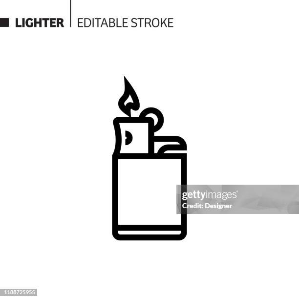 較亮線圖示，輪廓向量符號插圖。圖元完美，可編輯的描邊。 - cigarette lighter 幅插畫檔、美工圖案、卡通及圖標