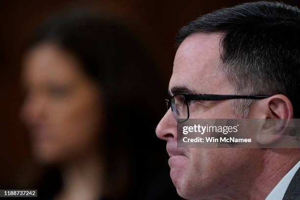 Former National Security Council Senior Director for European and Russian Affairs Tim Morrison testifies before the House Intelligence Committee in...