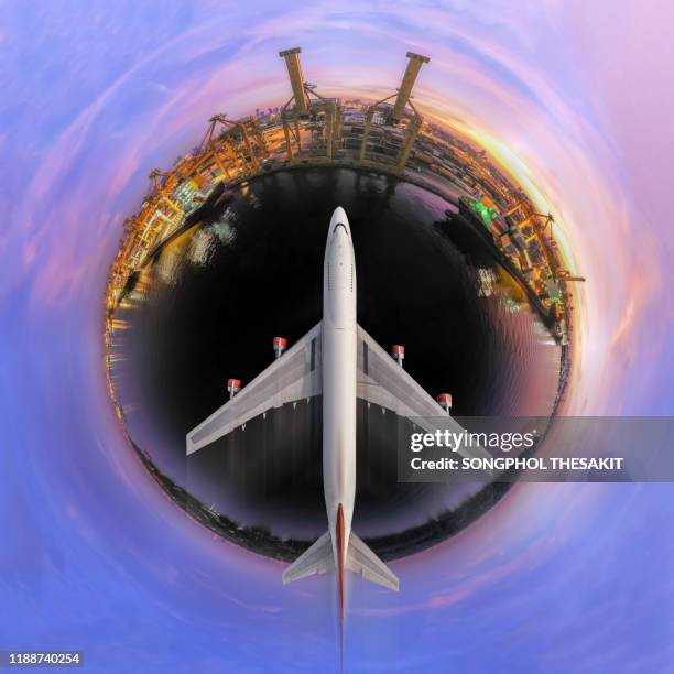 aerial view/the port of discharge from the business to the transfer to the consumer at large.and airfreight - air cargo stock pictures, royalty-free photos & images