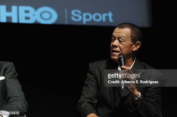 Former MLB player Maury Wills attend the Los Angeles Premiere of HBO's "The Curious Case of Curt Flood" at Museum Of Tolerance on July 11, 2011 in...