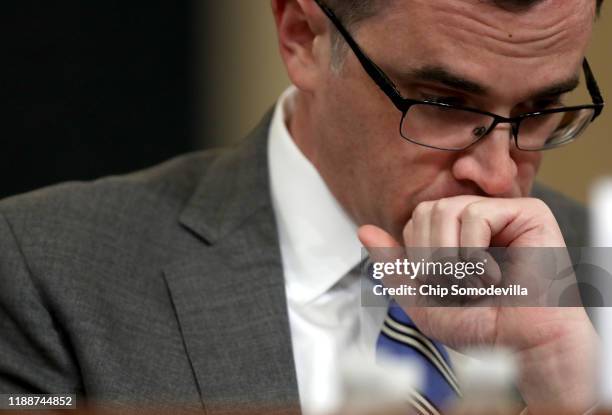 Former National Security Council Senior Director for European and Russian Affairs Tim Morrison testifies before the House Intelligence Committee in...