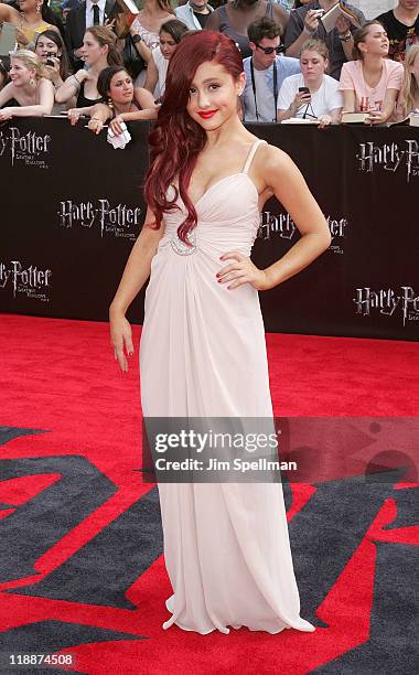 Ariana Grande attends the premiere of "Harry Potter and the Deathly Hallows - Part 2" at Avery Fisher Hall, Lincoln Center on July 11, 2011 in New...