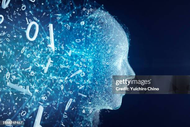 binary code transforming ai robot face - make a change stock pictures, royalty-free photos & images