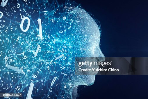 Binary code transforming AI robot face Binary code transforming AI robot face